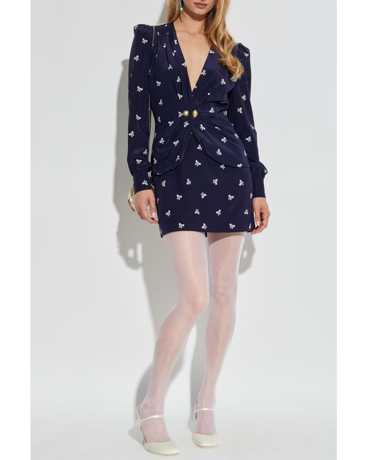 Alessandra Rich Blue Dress With Decorative Print
