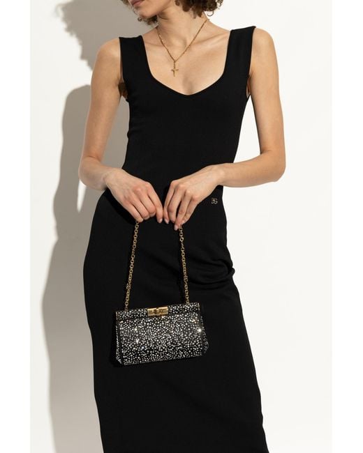Dolce & Gabbana Black Polka Dot Shoulder Bag With Chain