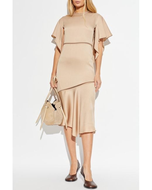 Fabiana Filippi Natural Satin Dress With An Asymmetric Cut