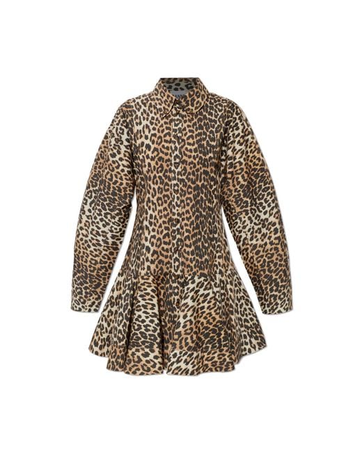 Ganni Brown Animal Print Dress