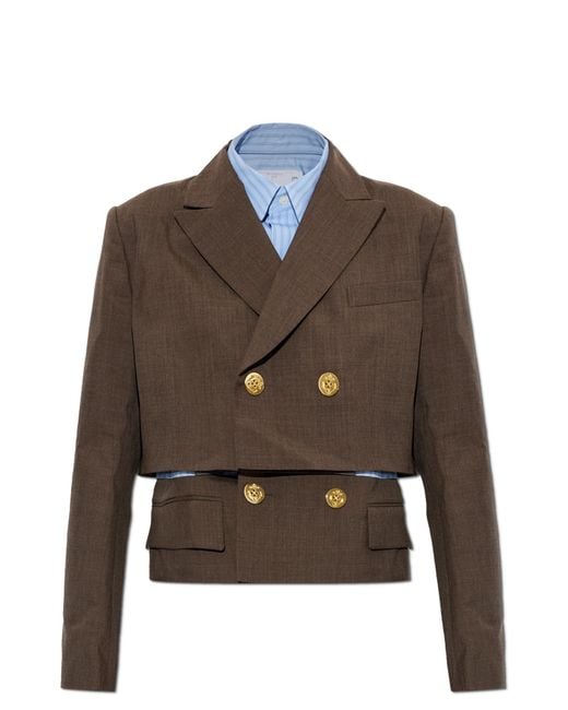 Sacai Brown Double-Breasted Blazer