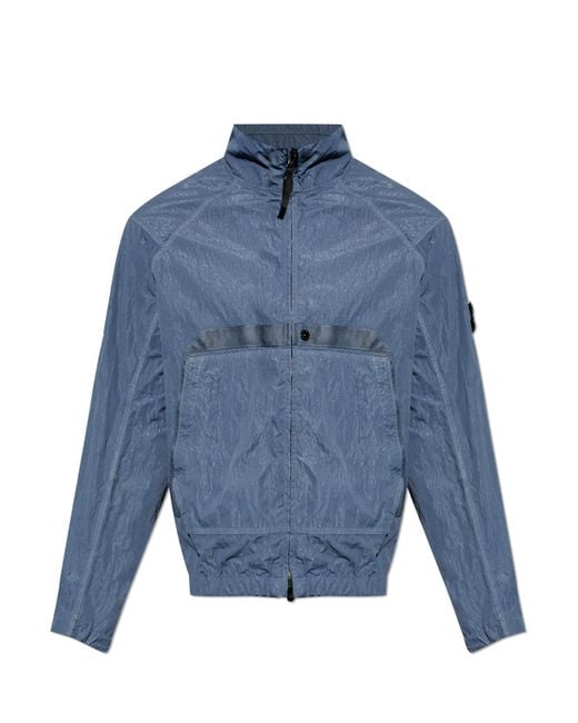 Stone Island Blue Jacket With Logo Patch for men