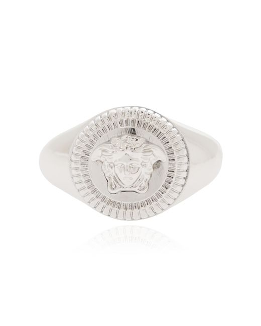 Versace Black Signet Ring With Medusa Face