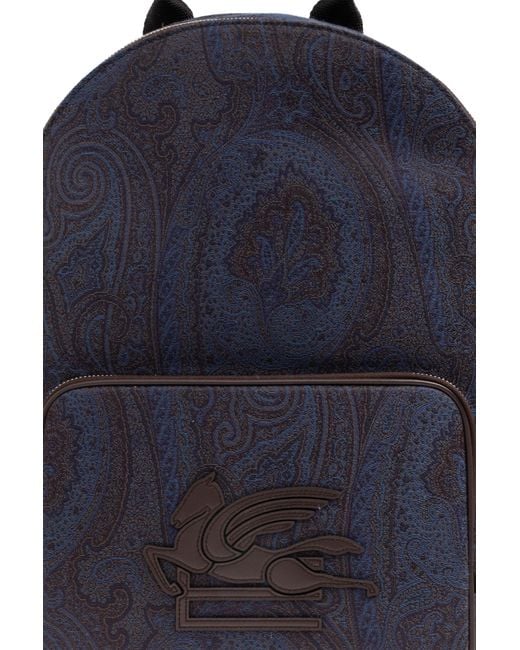 Etro Blue Patterned Backpack With Logo for men