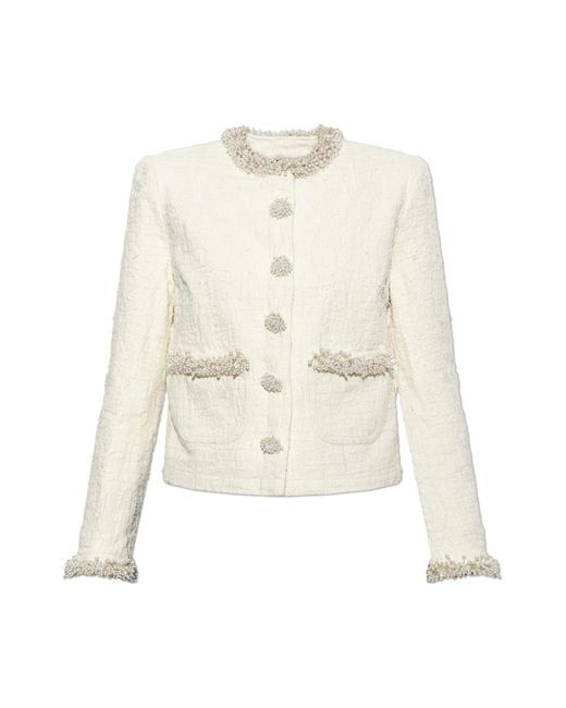 Self-Portrait White Textured Denim Jacket