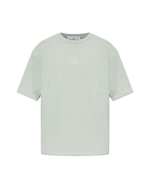 Stone Island White T-Shirt With Embroidered Logo for men