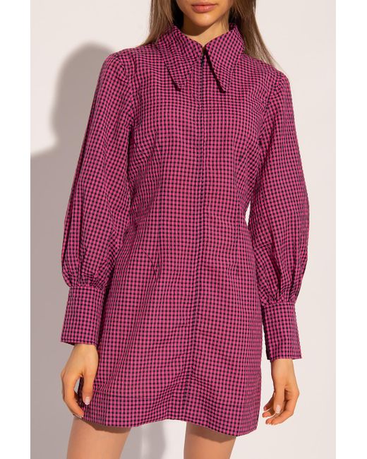 Ganni Checked Dress in Pink | Lyst UK