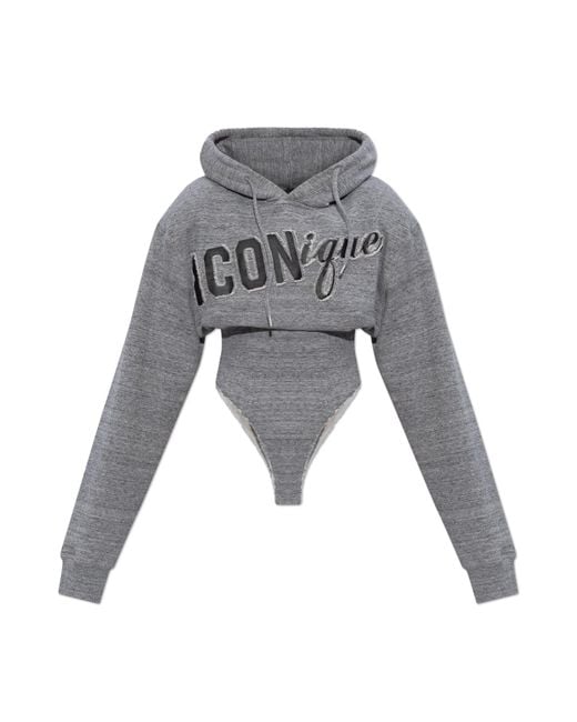 DSquared² Gray Hooded Bodysuit