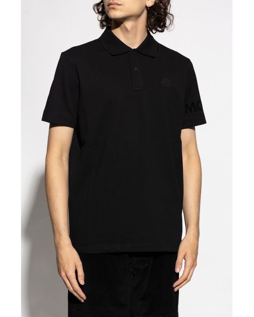 Moncler Black Polo With Logo Patch for men