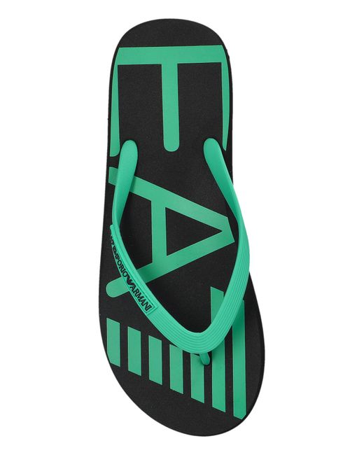EA7 Green Rubber Flip-Flops With Logo for men