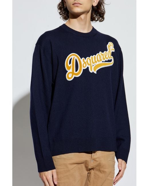 DSquared² Blue Wool Sweater With Logo for men