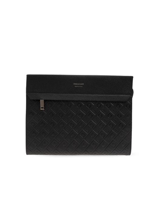 Ferragamo Black Wristlet Pouch With Strap for men