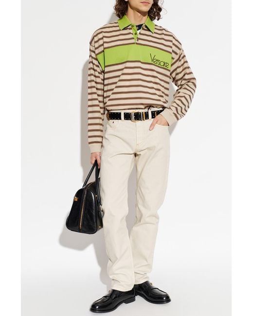 Versace Natural Striped Polo Shirt for men