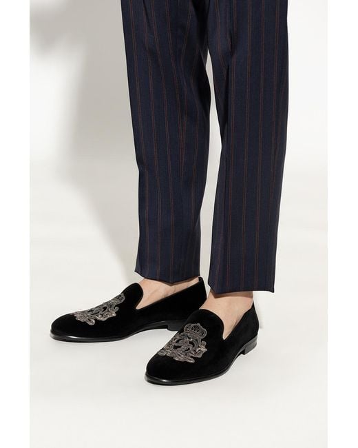 Dolce & Gabbana Black Coat-Of-Arms Embroidery Slippers for men