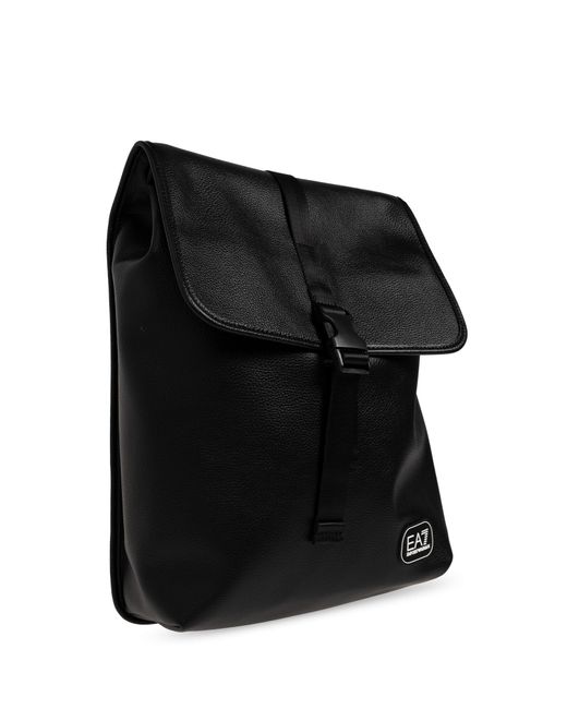 EA7 Black Backpack With Logo Patch