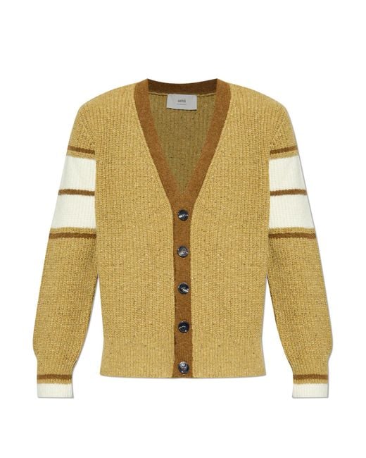 AMI Yellow Cardigan With A V-Neckline for men