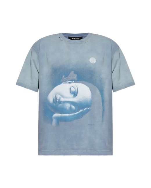 M I S B H V Blue T-Shirt With A Vintage Effect for men