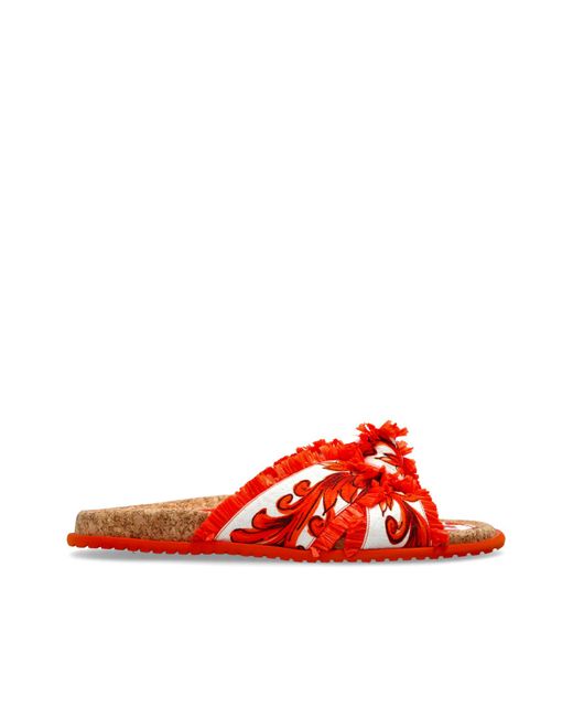 Dolce & Gabbana Red Flip-Flops With "Maiolica" Pattern