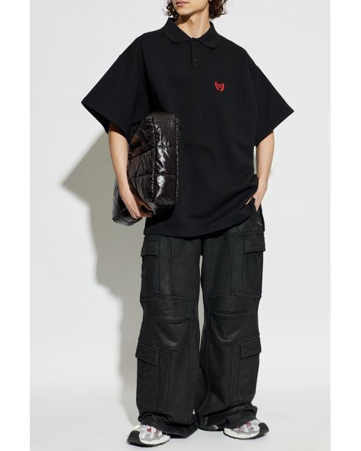 Balenciaga Black Polo With Embroidered Logo for men