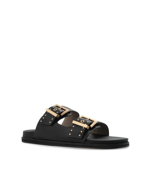 AllSaints Black Leather Slides "Magda"