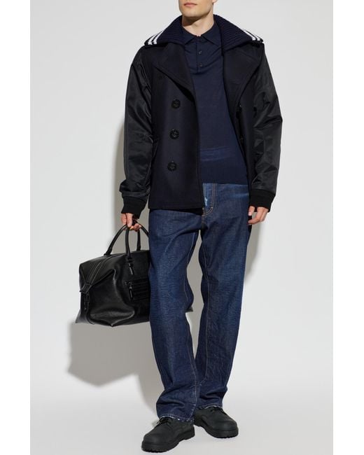 DSquared² Blue Short Double-Breasted Coat Made Of Combined Materials for men