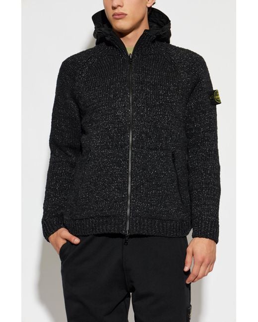 Stone Island Black Jacket With Logo Patch for men