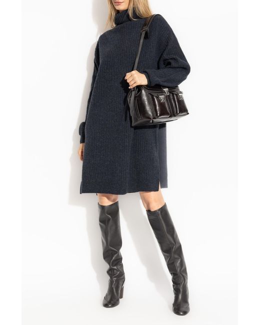 Lemaire Blue Wool Dress With Turtleneck