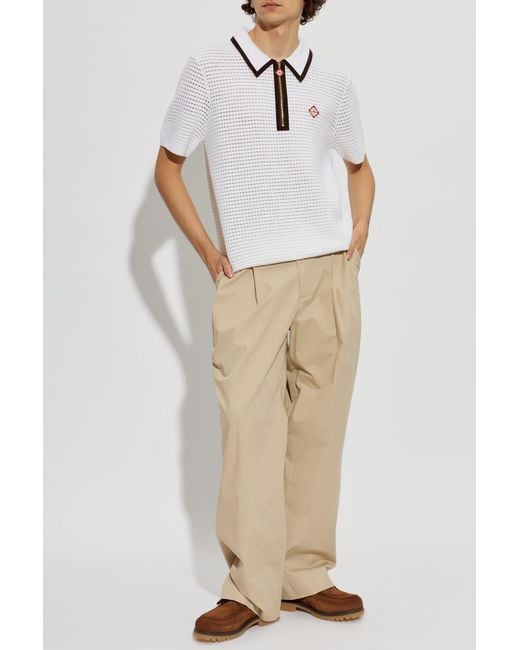 Casablanca White Wool Polo Shirt With Logo Patch for men