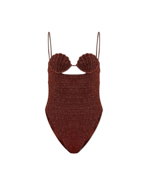 Oseree Red One-Piece Swimsuit With Lurex Thread