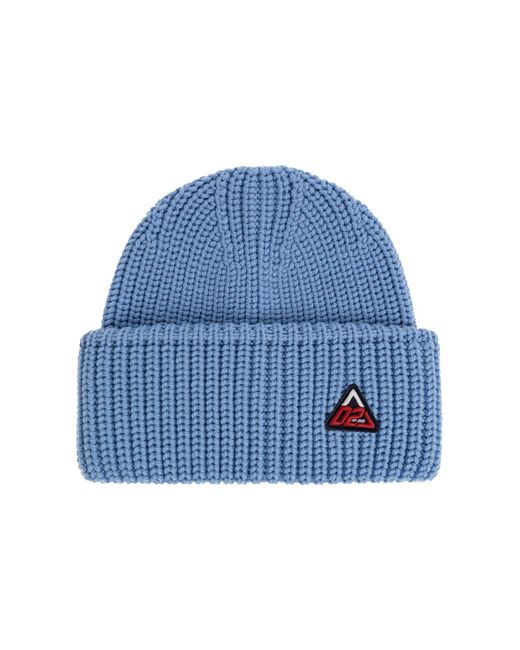 DSquared² Blue Wool Beanie With Sewn-On Logo for men