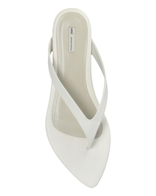 AMI White Leather Slides