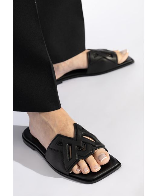 Vic Matié Black Leather Slides With Logo