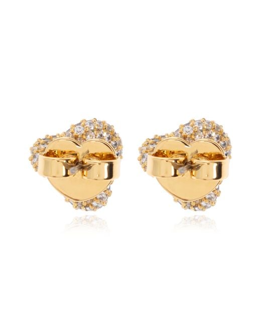 Kate Spade Metallic Brass Earrings With Shimmering Crystals
