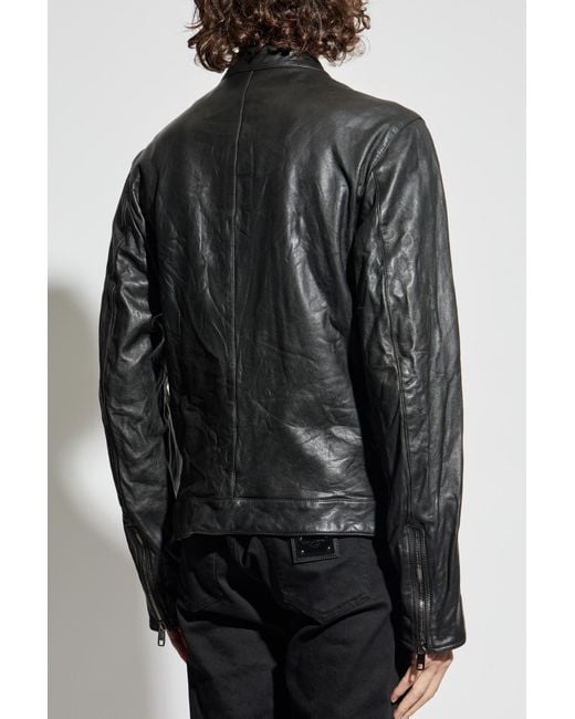 Dolce & Gabbana Black Leather Jacket With Stand-Up Collar for men