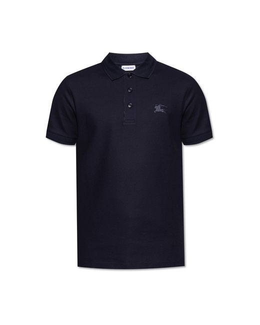 Burberry Blue Polo With Embroidered Logo for men
