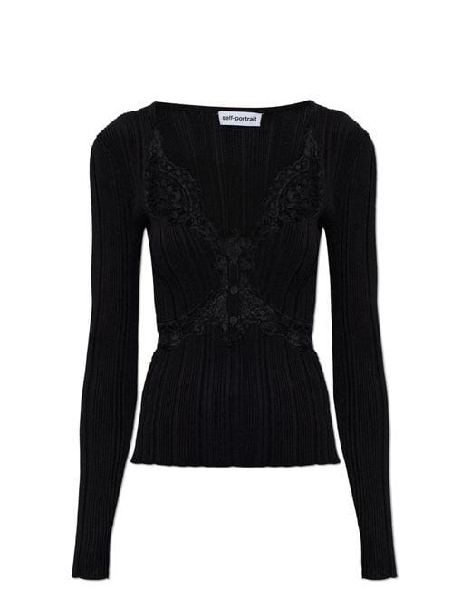 Self-Portrait Black Top With Lace Inserts