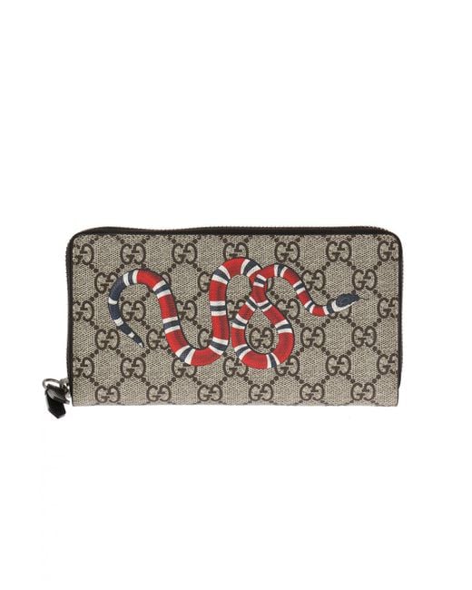 Gucci Multicolor Snake Print GG Supreme Zip Around Wallet for men