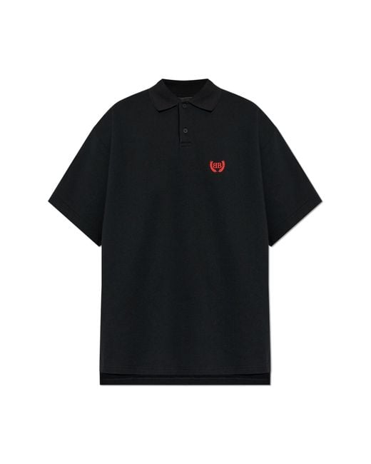 Balenciaga Black Polo With Embroidered Logo for men
