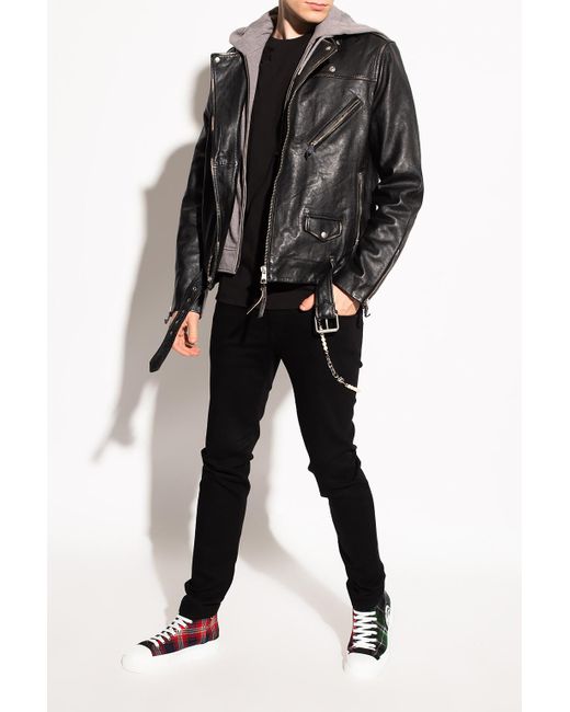 AllSaints 'charter' Leather Jacket With Hood in Black for Men | Lyst