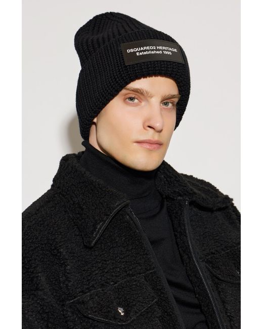 DSquared² Black Cap With Logo Patch for men