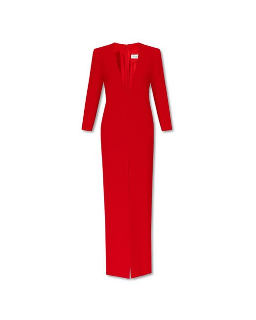 Saint Laurent Red Maxi V-neck Dress