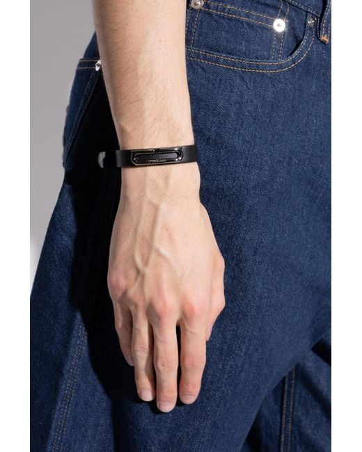 Ferragamo Black Leather Bracelet for men