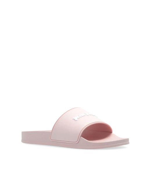 Palm Angels Pink Rubber Slides With Logo,
