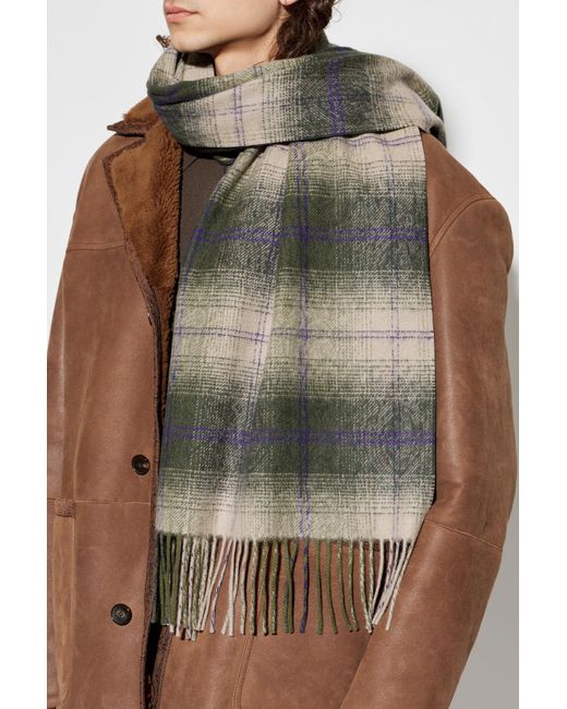 Etro Green Wool Scarf With Fringes for men