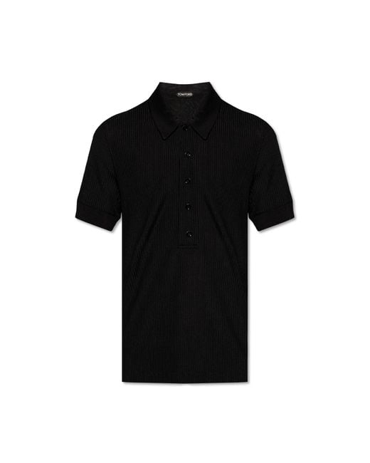 Tom Ford Black Ribbed Polo Shirt, for men