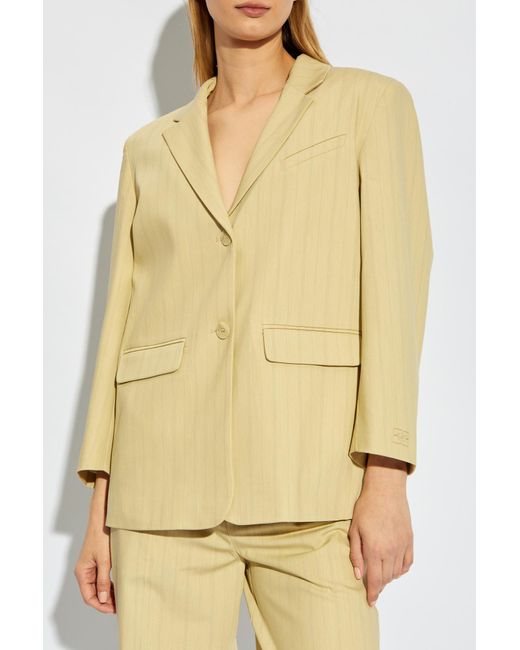 Ganni Yellow Striped Pattern Blazer