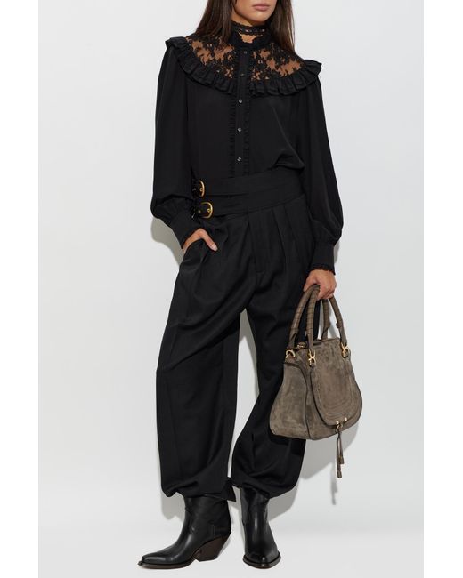 Chloé Black Silk Shirt With Lace