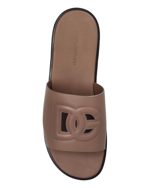 Dolce & Gabbana Black Leather Slides With Logo for men