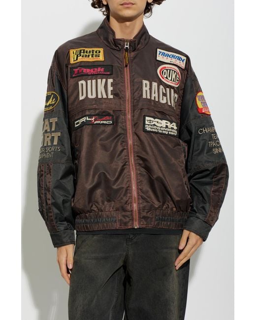 Duke & Dexter Black Patch-Embellished Bomber Jacket for men