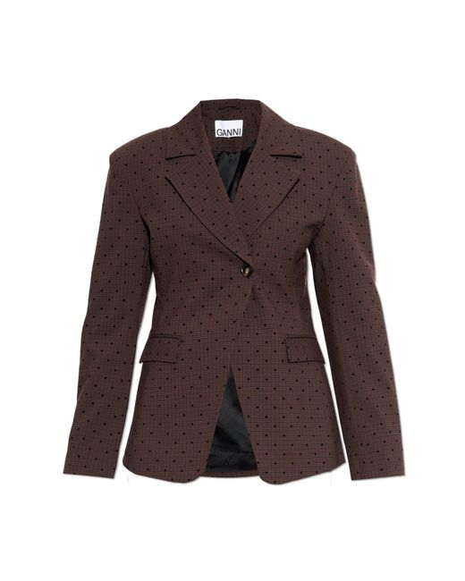 Ganni Brown Blazer With A Check Pattern